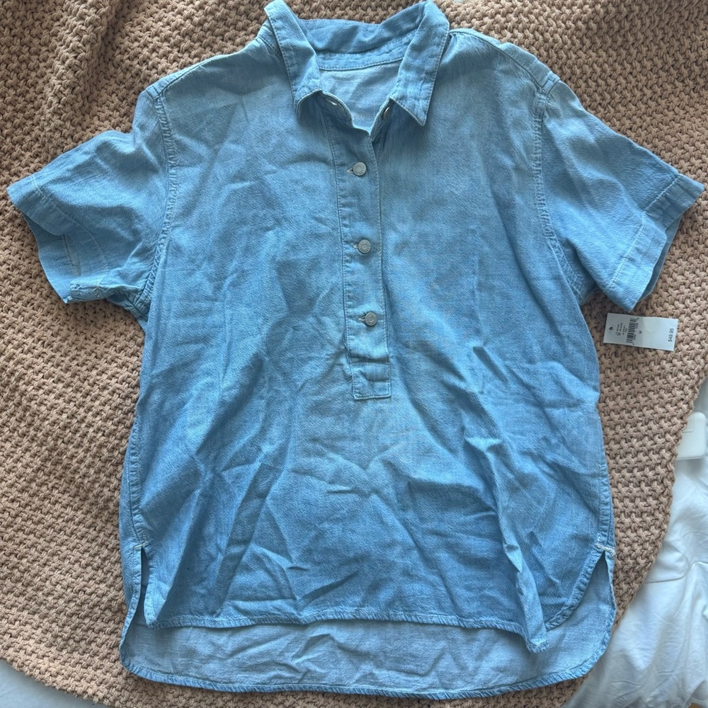 Gap Blue Quarter-Button Denim Shirt